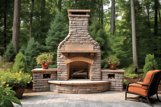 Brick fireplace backyard