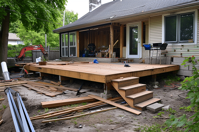 Building of ground-level deck