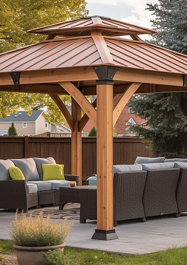 Backyard Discovery Arlington 12' x 12' Cedar Wood Outdoor Gazebo Pavilion with Hardtop Galvanized Steel Peak Roof, Snow Support, Wind Resistance, PowerPort, Shade for Garden, Patio, Deck, Entertaining
