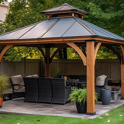 Backyard Discovery Arlington 12x12 All Cedar Gazebo, Walnut, Insulated Steel Roof, Water Resistant, Wind Resistant up to 100 MPH, Withstand 7,886 lbs of Snow