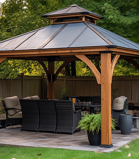 Backyard Discovery Arlington 12x12 All Cedar Gazebo, Walnut, Insulated Steel Roof, Water Resistant, Wind Resistant up to 100 MPH, Withstand 7,886 lbs of Snow