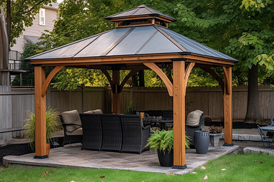 Backyard Discovery Arlington 12x12 All Cedar Gazebo, Walnut, Insulated Steel Roof, Water Resistant, Wind Resistant up to 100 MPH, Withstand 7,886 lbs of Snow