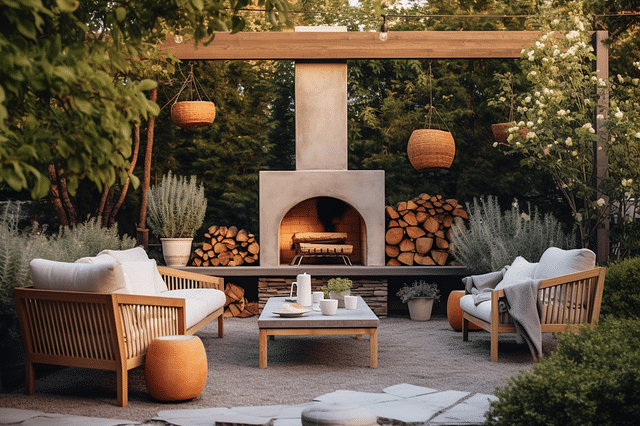 Cozy outdoor fireplace area