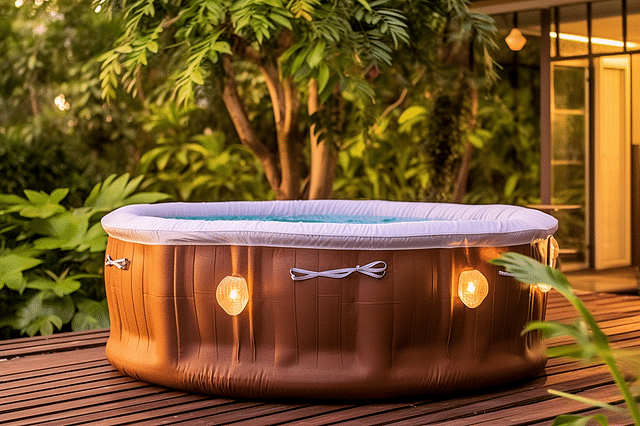 Inflatable hot tub on patio