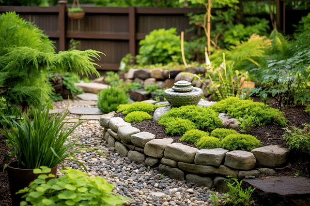 Landscaping using rocks and plants
