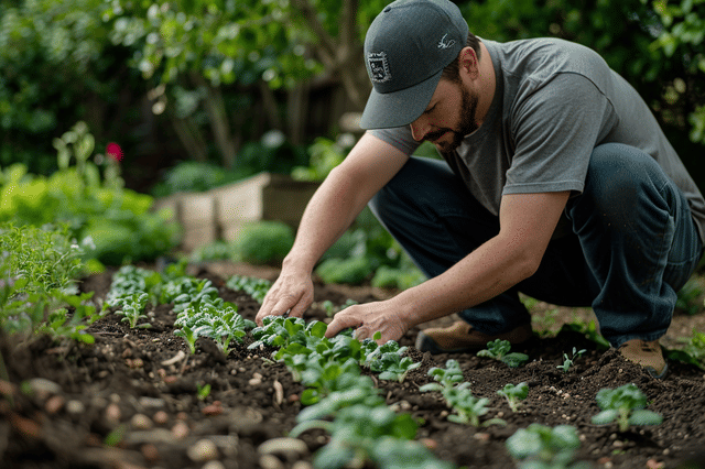 Man adding groundcover plants