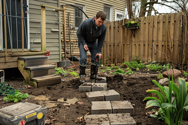 Man adding stepping stones