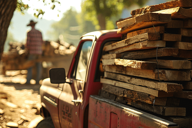 Man collecting wood from a lumber yard