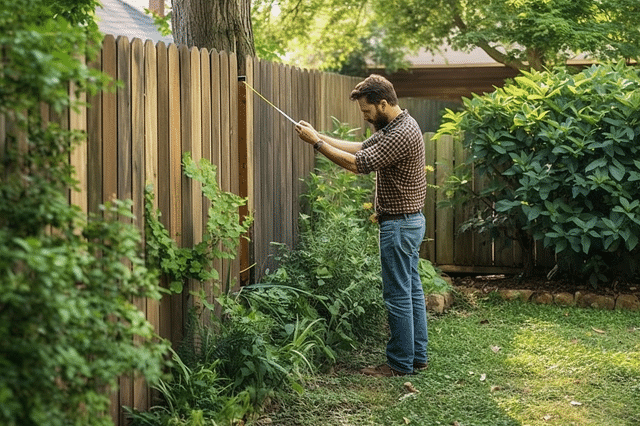 Man measuring fence