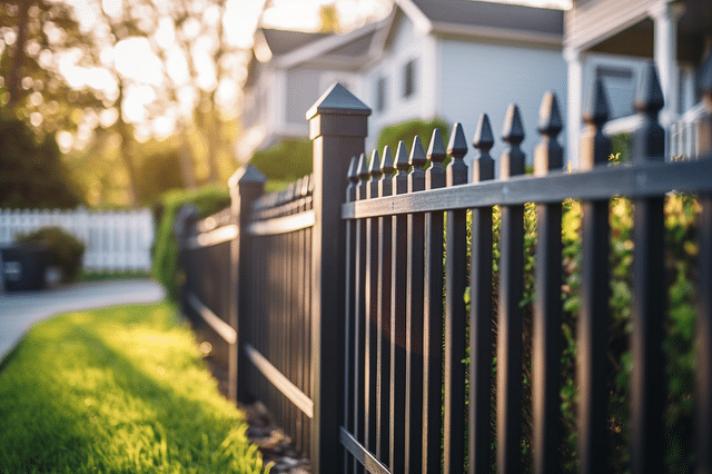Modern fence at sunset