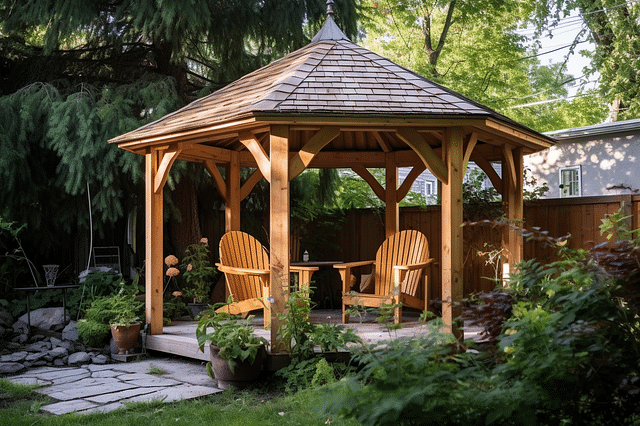 Wooden gazebo in a backyard